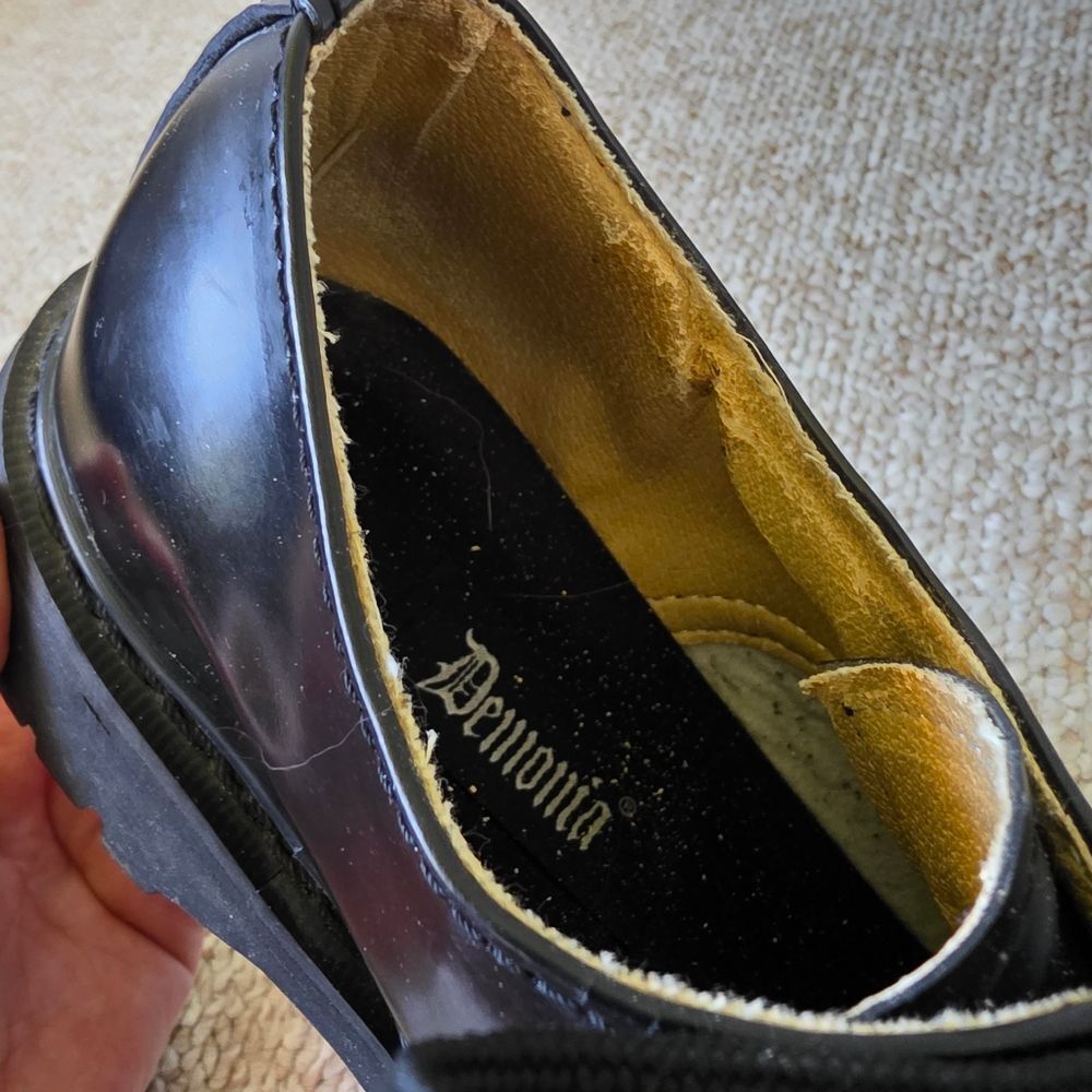 Vintage Mens Demonia Black Leather Steel Toed Shoes Size 10 - Picture 11 of 11